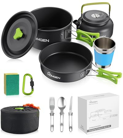 HOMGEN Camping Kochset Camping-Töpfe und Pfannen Set Aluminium Camping-Kochgeschirr-Set tragbares Kochgeschirr-Set leichte Camping-Kochausrüstung für 2-3 Personen beim Camping Picknick Wandern usw.