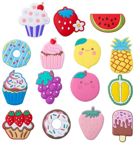 Sixfolo Imanes de silicona para nevera con diseño de frutas y helados, 15 unidades, imanes de dibujos animados en 3D, para niños, lindos imanes de nevera para pizarra magnética, pizarras blancas