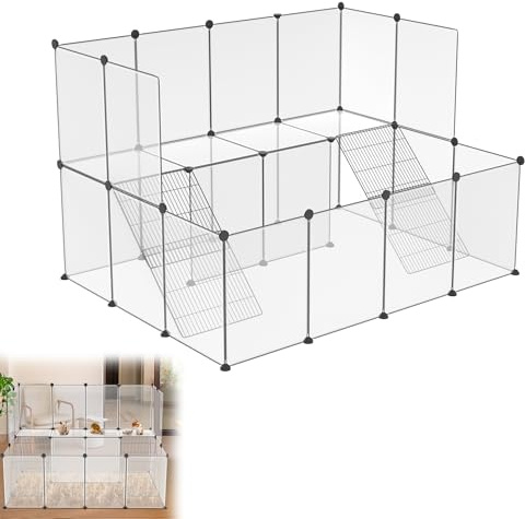 Suusolny Freigehege Kaninchen Gittergehege Haustier Laufstall Gehege Welpengehege Kleintierkäfig Meerschweinchen Käfig für Innen und Aussen (Weiß, 26pcs ohne Türen)