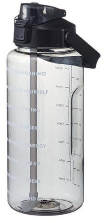 Leakproof Water Bottle with Straw, 2L Big Gym Water Bottles for Men Women with Handle, Clear Tritan BPA-Free Sports Drinks Bottle with Time Markings, Drinking Bottles for Sport/School/Cycling (A)