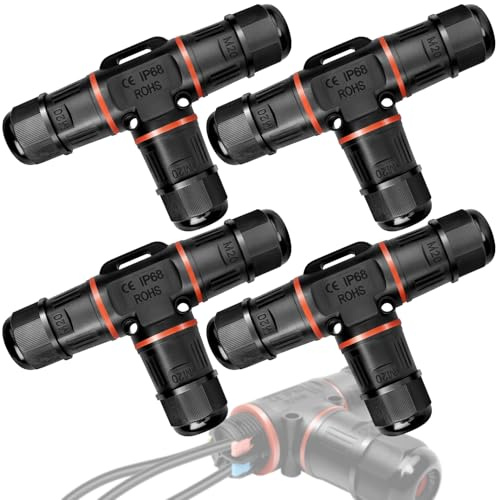 Kabelverbinder Wasserdicht, Kabelverbinder 3 Polig Kabelverbinder ip68 Wasserdichte Steckverbindung Erdkabel Verbinder 3 Wege Verteilerdose Außen Ø3-12 mm für Garten Outdoor (4)