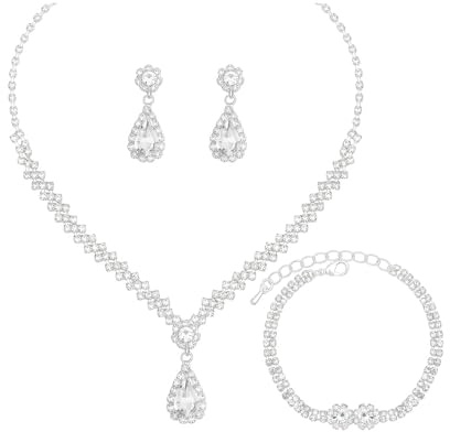 XFSRG Conjuntos de Joyas para Mujer y Niñas Collar Pendiente Pulsera Conjunto de Joyería Nupcial Fiesta Boda Dama de Honor