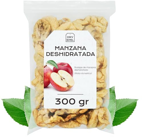 Manzana Deshidratada con Azucar 300 gr - Rodajas de Manzana - Manzana Seca - Fruta Deshidratada - Ideal para Reposteria y Snacks - Sin Gluten (300 gr, Manzana Rodajas)