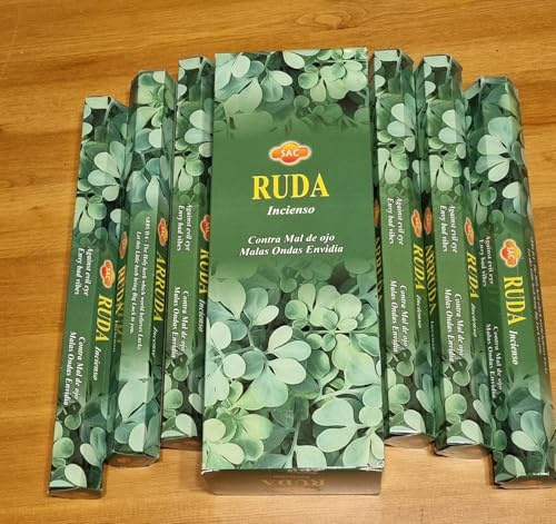 Ikeola - Incienso Ruda - 1 Caja de 6 Paquetes hexagonales con 20 Varillas Cada uno.
