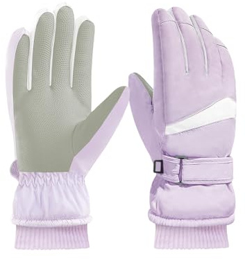 Feelorna Guanti da donna invernali da sci, guanti termici antivento touch screen impermeabili con superficie in fleece per sci, ciclismo, sport all'aperto (Violetto chiaro)