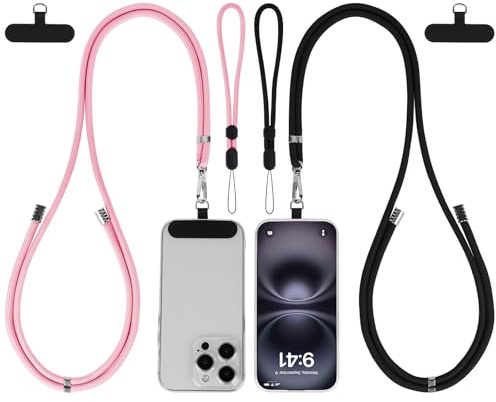 HOTUT Phone Lanyard Crossbody with Patch, 2 Pcs Adjustable Anti-Theft Phone Strap Crossbody and 2 Pcs Wrist Strap, Neck Phone Holder Compatible with Most Phones, Cases, Key Lanyard and More
