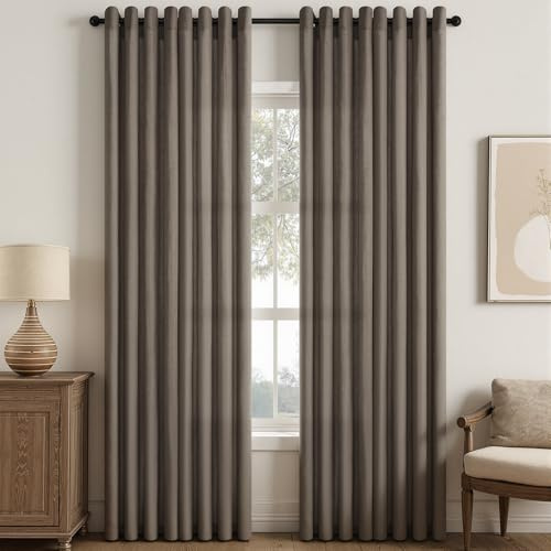 Topfinel Tenda in Lino Scuro 140x260 cm, Tenda Semitrasparente in Lino e Cotone con Occhielli, 2 Pezzi, per Soggiorno, Camera da Letto, Cucina, Camerino, Decorazione Moderna per Finestre