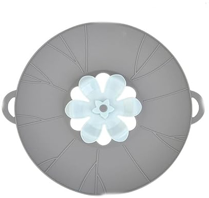 Silicone Spill Stopper Lid Cover, Rotatable Flower-Shaped Boil Over Guard, Heat-Resistant Multifunction Pot & Pan Lid, Microwave Splash Cover, Reusable Kitchen Tool (Grey, 29cm)