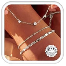 Morfetto fotkedja dam silver 925 vattentät, fotkedja kedja för kvinnor justerbar skiktade kvinnor, CZ fotkedja set 14K guldpläterad fotkedja, Sterlingsilver