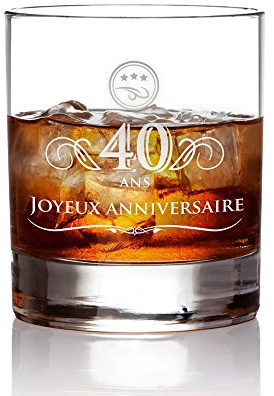 AMAVEL Verre à Whisky avec Gravure 40 Ans - Élégant Tumbler - Volume 320 ML