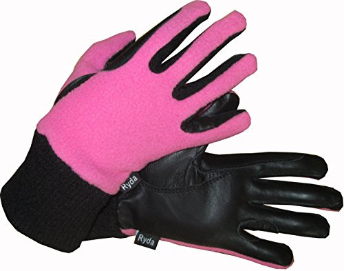 Ryda Childrens Winter Fleece Backed Leather Horse Riding Gloves (Pink, Small)