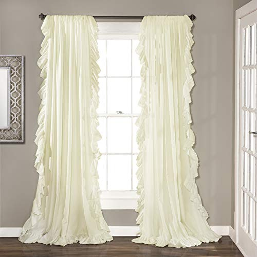 Lush Decor Reyna Ruffle Window Curtain Panel Set, Pair, 54 W x 95 L, Ivory - Flowy Curtain Set - Romantic Ruffle Curtains for Bedroom, Living room, or Dining Room - Farmhouse & Cottage Home Decor