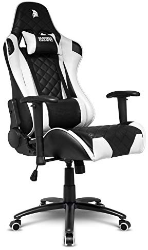 EMPIRE GAMING – Gamer-Stuhl Racing 700 Series, Schwarz/Weiß – UltrabequemeRennsportform – Verstellbare 2D-Armstützen – einschließlichLenden- und Nackenkissen.