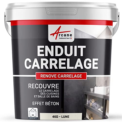 Enduit Carrelage Mur et Sol pour Salle de Bain Cuisine 4 kg Lune | S'Applique sans Primaire Directement sur Carrelage, Forte Adhérence, Finition Lisse, Effet Béton - Arcane Industries