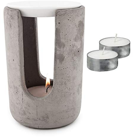Duftlampe Beton Weiß 10x15cm inkl. 2X Teelicht Tischdeko Teelichthalter Aroma Aromalampe Raumduft Deko Betondeko