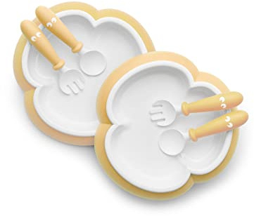 BABYBJÖRN Kinderteller, Löffel und Gabel, 2 Sets, Blassgelb