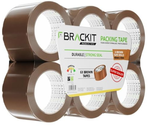 brackit Packing Tape Brown 48mm x 66m, Bulk Pack of 6 Rolls