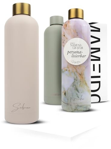 MAMEIDO Edelstahl Trinkflasche personalisiert 750 ml, auslaufsichere Trinkflasche mit Namen, Namensgravur als personalisiertes Geschenk (personalisiert)