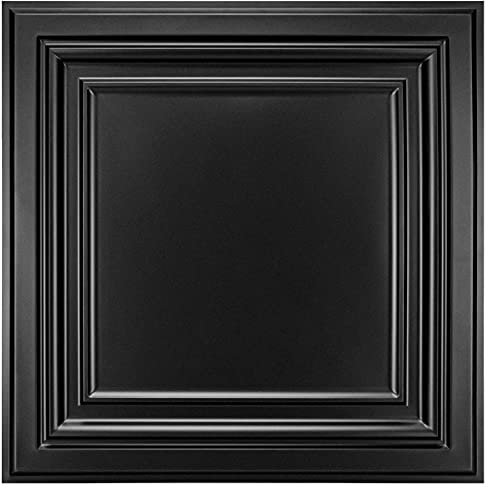 Art3d Pack of 12 Black Suspended Ceilings Tiles PVC 605mm x 605mm - Fit in 600mm x 600mm Ceiling Cladding Panel Plastic Acoustic Tiles