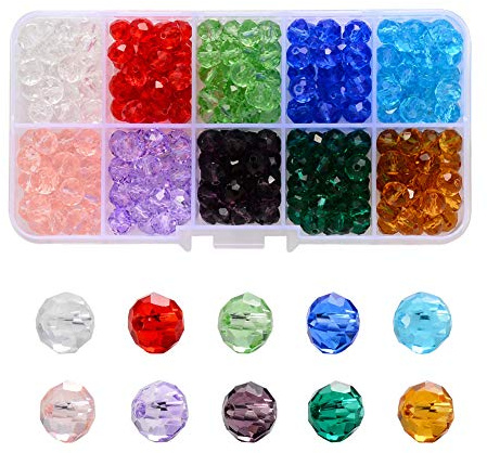 Crystal Glass Beads,500 Pieces 6mm x 5mm Multi-Faceted Glass Beads,Accessories for Jewelry Bracelets Necklaces Making and DIY Craft,10 Colors