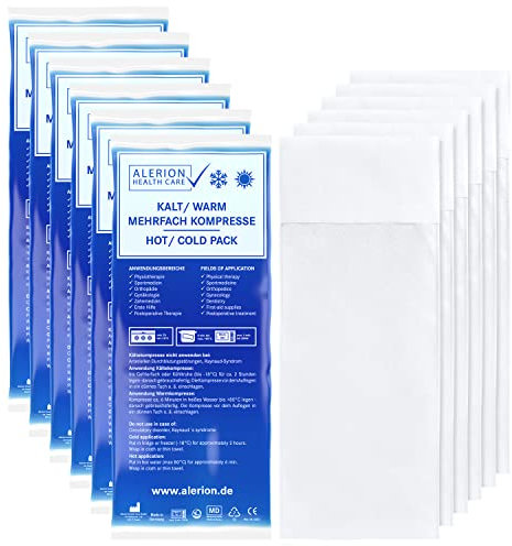 Alerion 6x Kalt Warm Kompresse12x29 cm Set Angebot mit Vlieshülle PRO Mehrfach Kompresse Wiederverwendbar Mikrowellen geeignet + 3 Vlieshüllen PRO Coolpad Kühlpads