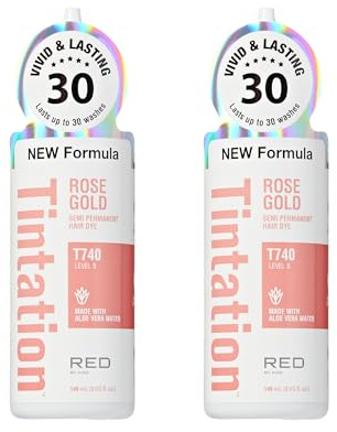 Red by Kiss Tintation Semi-Permanent Hair Color, Aloe Vera Water Based, Argan Oil, Olive Oil, Collagen & Keratin, Long-Lasting Color Dye (Rose Gold, 2 Pk, 5 Fl Oz)