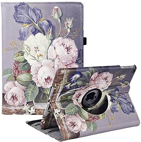 Hülle für iPad 10.2 7./8./9. Generation (2021/2020/2019) - 360 Grad verstellbare Schutzhülle mit Auto Schlaf/Aufwach (Oil Painting Roses)