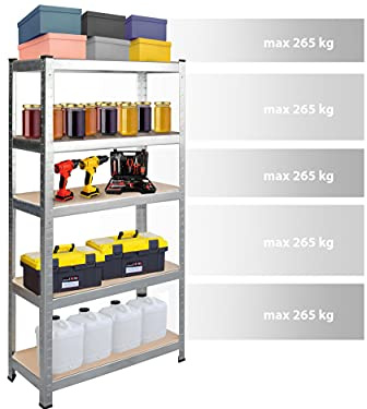 Humberg Regal Kellerregal Lagerregal Schwerlastregal mit Stahlgestell Metall Belastbar bis 1325 kg 5 Ablagen 40 x 90 x 180 cm Silber