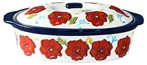 SMSOM Piatto da Forno in Ceramica, Bakeware 1 Pezzo, teglia per Cucinare, Cena Torta, Cucina, Ceramica Piatto di Riso al Forno binaurale con Coperchio