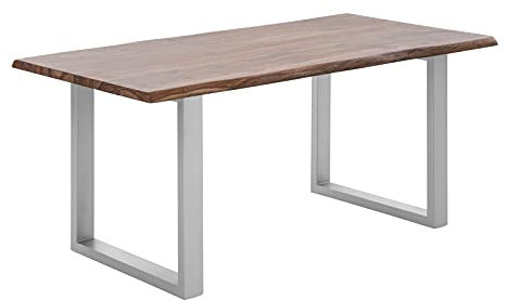 Woodkings® Esstisch Bullwer Holz Palisander, Metallfuß, Tisch mit Baumkante, Baumtisch, Baumkantentisch, Echtholz modern, Design, Massivholz, Küchentisch, Esszimmermöbel (200x100 cm, silberfarben)