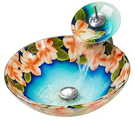 ALYHYB Badezimmer Moderne künstlerische Schiffe Waschbecken Kombination, 16,5 gehärtetes Glasbecken mit Wasser Save Wasserhahn und Pop-Up-Abfluss (Größe : 6-Piece Set)