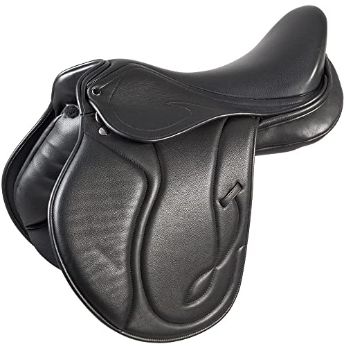 PFIFF 102871 mångsidig sadel linus, lädersadel halvdjup sits, svart cob/full 40 cm