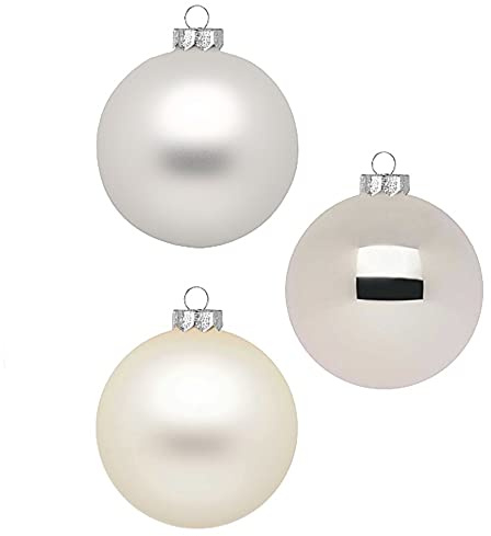 Inge Glas Weihnachtskugeln 10cm in Karton-Box | 6 XL Christbaumkugeln groß | Kugeln aus Glas (Cloud Dancer | weiß Creme beige)