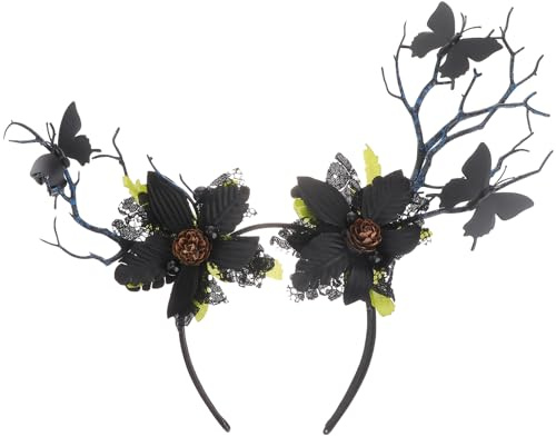 Lurrose Geweih Haarband Mit Blättern Schmetterlingen Und Goldenen Kiefernkegeln Elastisches Kopfschmuck Für Halloween Weihnachten Tanzpartys Und Kostümspiel
