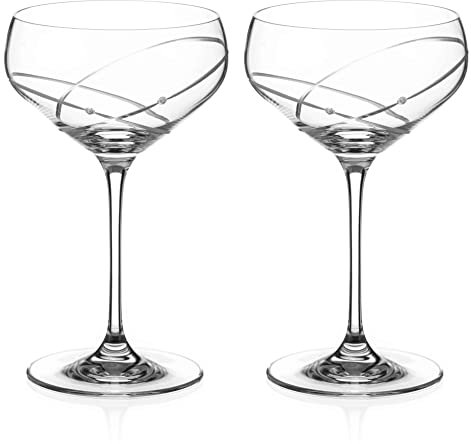 DIAMANTE Champagne Cocktail Saucers/Coupes Pair - ‘with This Ring’- Hand Cut Crystal Set of 2