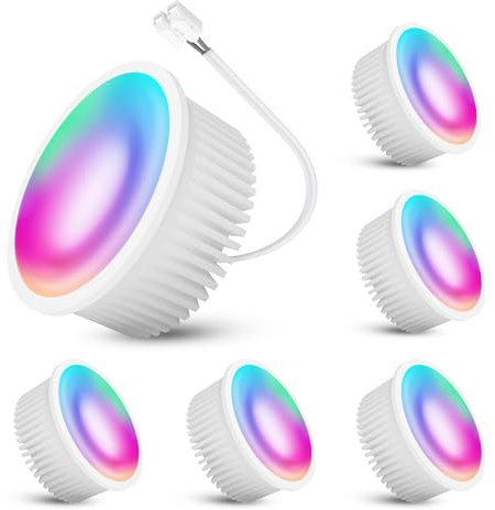 SSC-LUXon EYLA Smart LED-Modul 6x RGBW WLAN steuerbar GU10-Ersatz dimmbar | Sechs smarte RGBW-Module mit 16 Mio Farben - per App & Sprache über WLAN 2,4GHz ohne Hub, flacher GU10-Ersatz mit 230V-Kabel