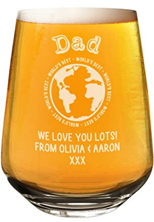 Bicchiere da birra artigianale personalizzato in vetro Worlds Best Dad Grandad Outine Globe qualsiasi nome sidro 2/3 pinta personalizzato compleanno papà nonno festa del papà