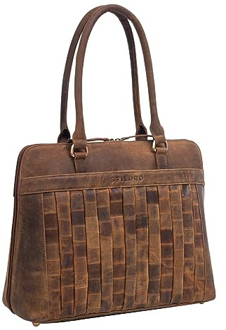 STILORD Jocelyn Leder Handtasche Damen mittelgroß Frauen Henkel-Tasche Shopper Damenledertasche mit 10-11 Zoll Tablet-Fach Vintage Leather Bag Echtleder geflochten Farbe:vinto - braun