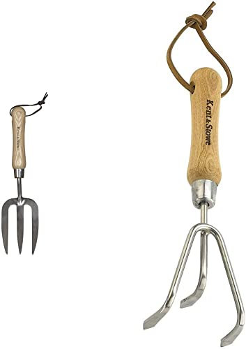 Kent & Stowe Handgabel – Blumengabel aus Edelstahl für die Gartenpflege, 31 cm & 3 Zinken-Grubber – Handgrubber aus Edelstahl, zum Aufbrechen verhärteter Böden, 28 cm