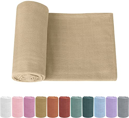 Knirose Pucktuch Baby Musselin Babydecke Swaddle 120x120cm Puckdecke Mulltücher, Bambus Baumwolle Baby Pucktücher Decke für Neugeborene Junge und Mädchen (Helles Khaki)