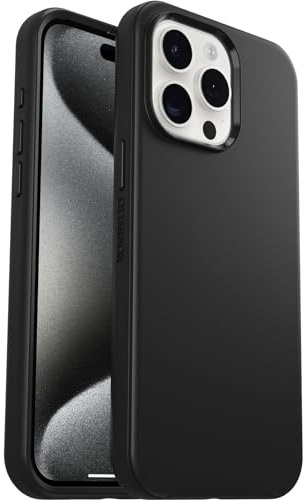 OtterBox Symmetry Hülle für iPhone 15 Pro Max, sturzsicher, schützende dünne Hülle, 3X getestet nach Militärstandard, antimikrobieller Schutz, Schwarz