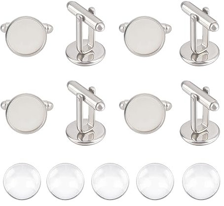 UNICRAFTALE 5 Paar 13.5 mm 304 Edelstahl Manschettenknopf Cabochon Manschettenknöpfe Für Herren Manschettenknopf Tablett Lünette Rohlinge Mit Transparenten Glas Cabochons Für Bekleidungszubehör