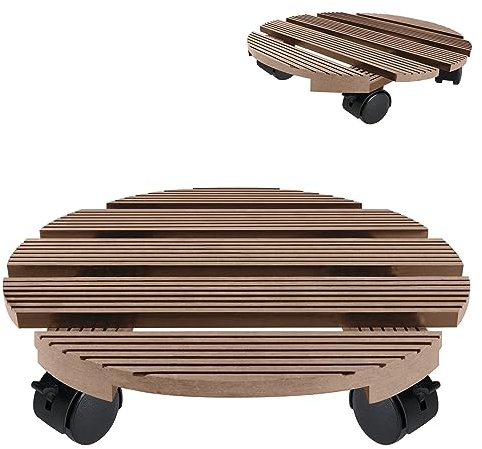Froadp WPC Pflanzenroller 2er-Pack Blumenroller Rollbrett Pflanzen mit 360° Drehbare Räder Transportpaletten für Pflanzen Blumentopf Transporthilfe für Pflanzen Tragkraft 100KG (Hellbraun, Rund)
