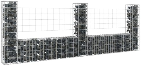 Tino Tech Gabione U Form aus Eisen 260x20x100 cm Silber Steinkorb Gabionen Körbe Gabionen Zaun Gartenmauer Gabione aus Metall Garten Gabione Pflanzenwand Gabionen Gitter