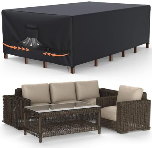 Oleic Copertura Tavolo Esterno 250 * 210 * 90cm, 600D Oxford Copritavolo da Esterno Impermeabile, Copritavolo Esterno Resistente All'Inverno e Impermeabile Rettangolari