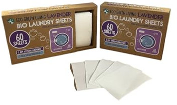Eco Green Living Laundry Sheets, Hypoallergenic Detergent Strips for Washing Machines and Hand Washing 60 Sheets, Lavender Scent 2 Pack