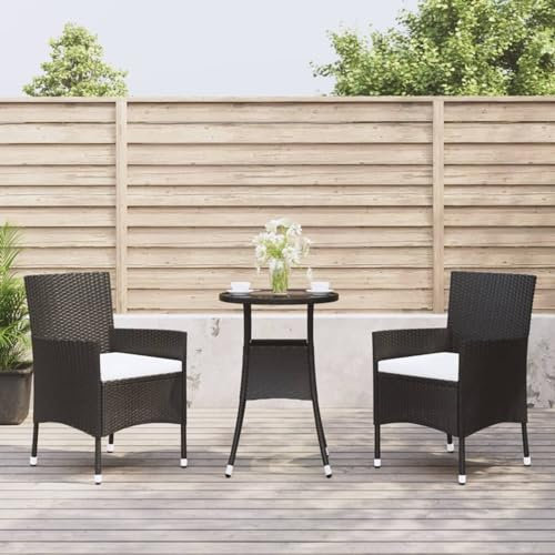 ZEYUAN 3-TLG. Garten-Bistro-Set mit Kissen Schwarz Poly Rattan Bierzeltgarnitur, Gartenbar, Biertisch Bierbänke, Essgruppe, Gartenmöbel Set, Balkonmöbel, 3187414