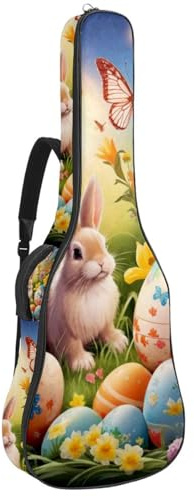 Universal Gitarrentasche, wasserdichte Gigbag für 40/41/42 Zoll Akustikgitarre, mit Zubehörfach und Schutzschicht, buntes Osterhasenei, mehrfarbig, 42.9x16.9x4.7 in, Gitarrentasche