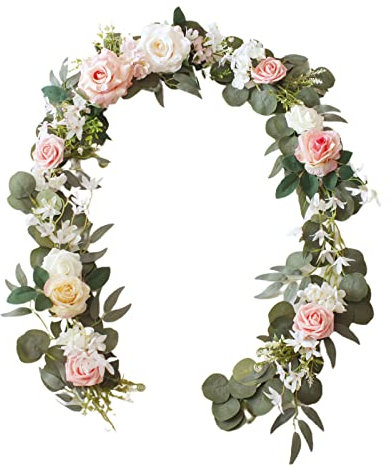 Mokylor 6 Fuß Künstliche Pfingstrosen-Blumengirlande, Künstliche Blumenreben, Seidenrosengirlande, Künstlicher Hochzeitsbogen, Blumenrebe, Grün, Dekorative Wandbehanggirlande für(5)
