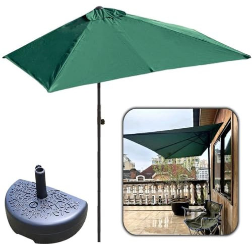 DSKJHI Sonnenschirm Balkonschirm - Sonnenschutz Halb Rechteckig 200 x 100 cm / 250x130cm mit Schirmständer Halbschirm Klein Platzsparend (Farbe : Grün, Größe : 250x130cm(with Base))